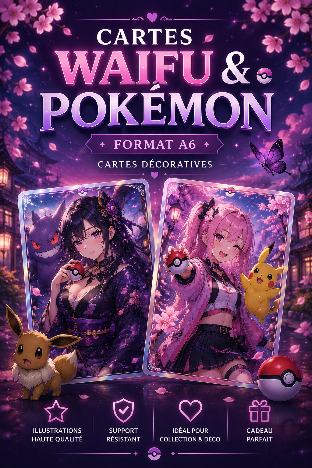 Carte décorative Waifu& Pokémon Format A6 ✨